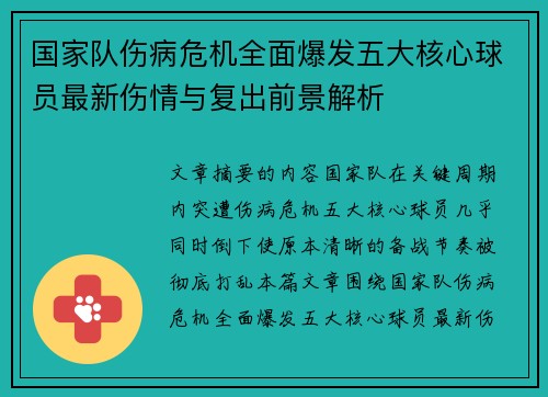 国家队伤病危机全面爆发五大核心球员最新伤情与复出前景解析 国家队伤病危机全面爆发五大核心球员最新伤情与复出前景解析